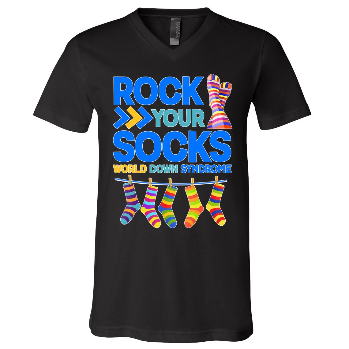 Rock Your Socks World Down Syndrome Awareness Day V-Neck T-Shirt