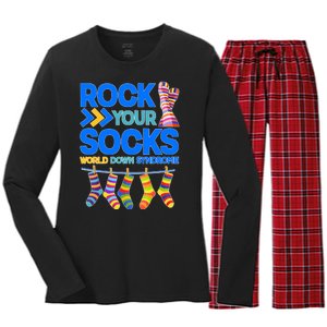 Rock Your Socks World Down Syndrome Awareness Day Women's Long Sleeve Flannel Pajama Set 