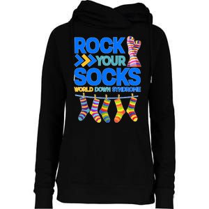 Rock Your Socks World Down Syndrome Awareness Day Womens Funnel Neck Pullover Hood