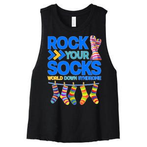 Rock Your Socks World Down Syndrome Awareness Day Women's Racerback Cropped Tank