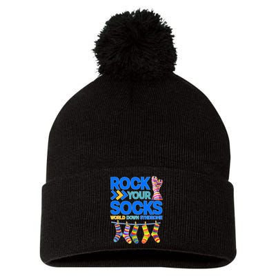 Rock Your Socks World Down Syndrome Awareness Day Pom Pom 12in Knit Beanie