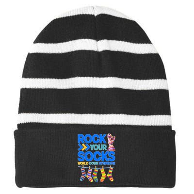 Rock Your Socks World Down Syndrome Awareness Day Striped Beanie with Solid Band