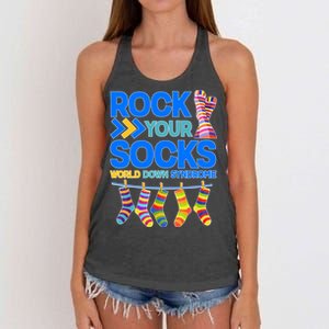 Rock Your Socks World Down Syndrome Awareness Day Women's Knotted Racerback Tank