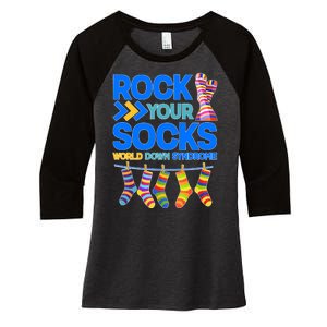 Rock Your Socks World Down Syndrome Awareness Day Women's Tri-Blend 3/4-Sleeve Raglan Shirt