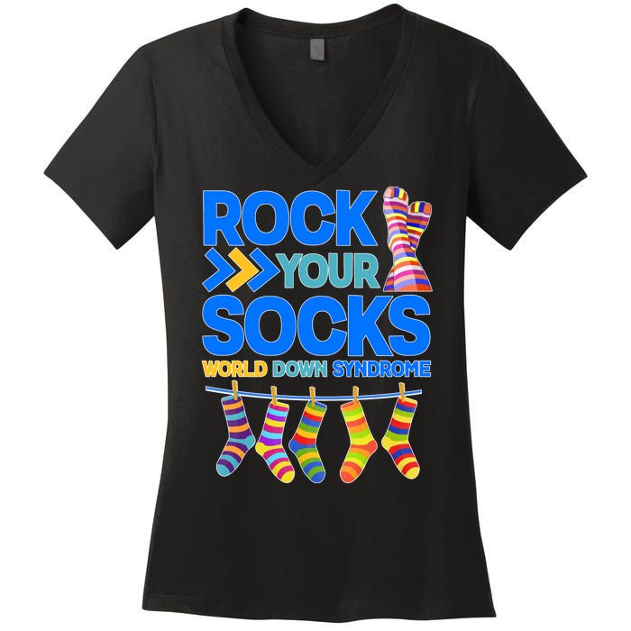 Rock Your Socks World Down Syndrome Awareness Day Women's V-Neck T-Shirt