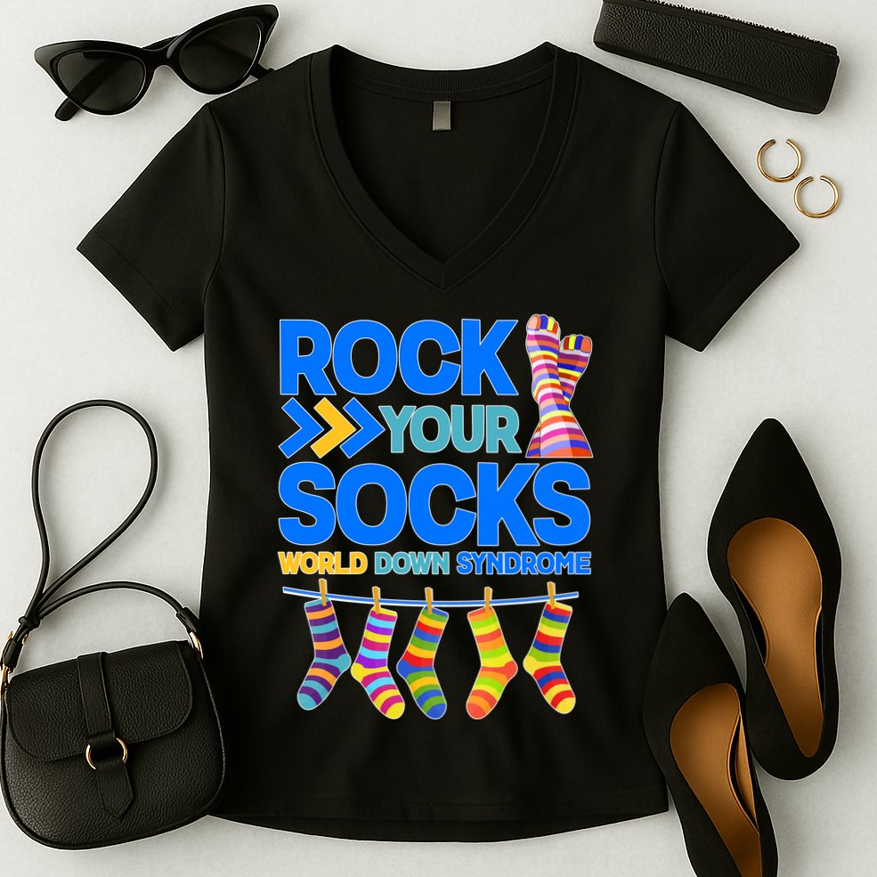 Rock Your Socks World Down Syndrome Awareness Day Women's V-Neck T-Shirt