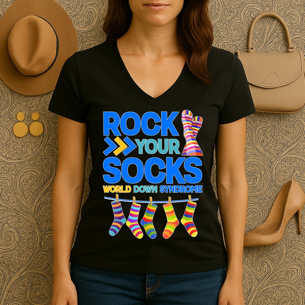 Rock Your Socks World Down Syndrome Awareness Day Women's V-Neck T-Shirt