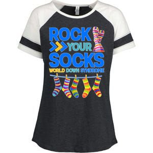 Rock Your Socks World Down Syndrome Awareness Day Enza Ladies Jersey Colorblock Tee