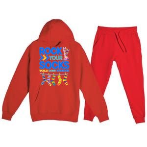 Rock Your Socks World Down Syndrome Awareness Day Premium Hooded Sweatsuit Set