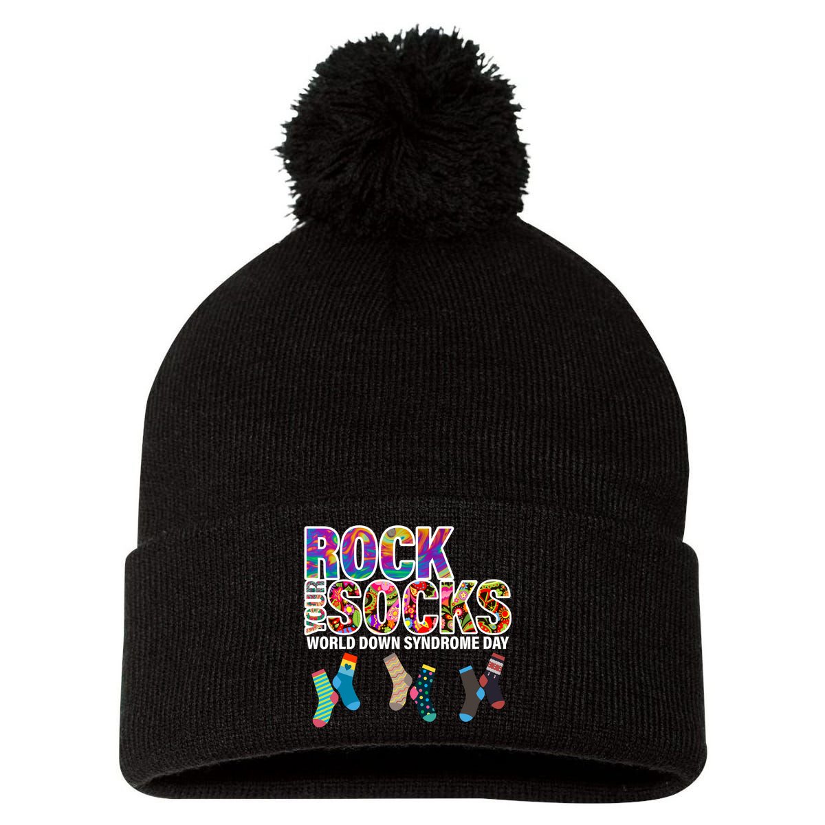 Rock Your Socks World Down Syndrome Day Pom Pom 12in Knit Beanie