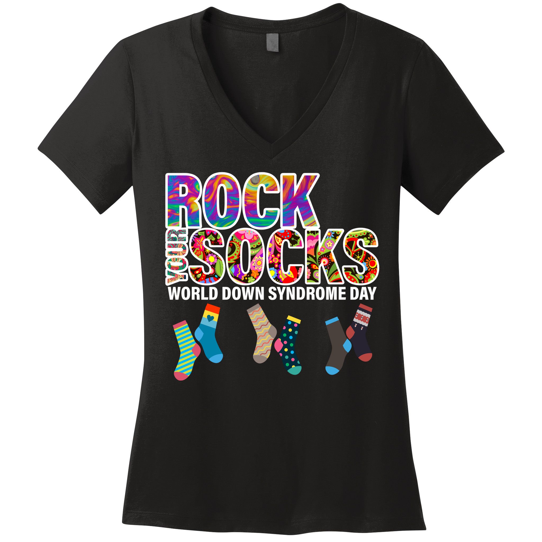 Rock Your Socks World Down Syndrome Day Women's V-Neck T-Shirt