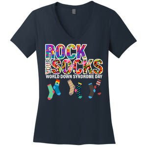 Rock Your Socks World Down Syndrome Day Women's V-Neck T-Shirt