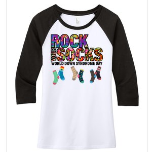 Rock Your Socks World Down Syndrome Day Women's Tri-Blend 3/4-Sleeve Raglan Shirt