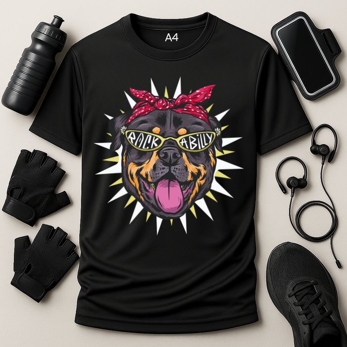 Rockabilly Rottweiler Dog Cooling Performance Crew T-Shirt