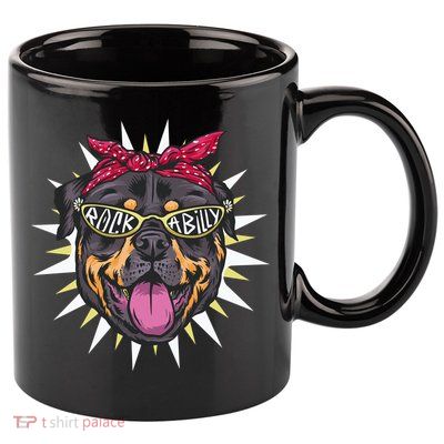 Rockabilly Rottweiler Dog 11oz C Handle Ceramic Mug