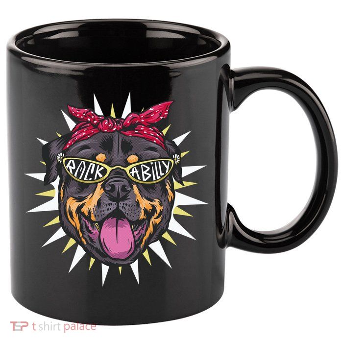 Rockabilly Rottweiler Dog 11oz C Handle Ceramic Mug