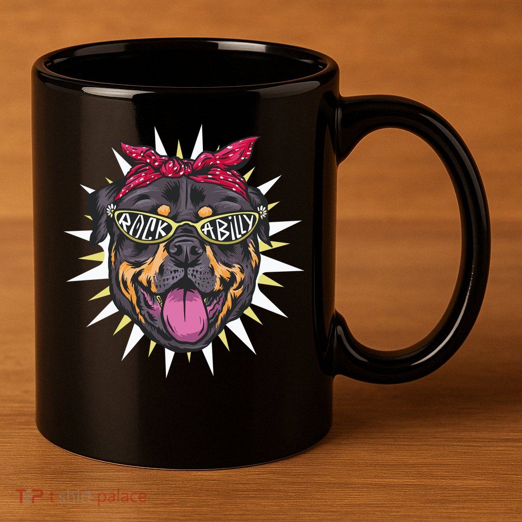 Rockabilly Rottweiler Dog 11oz C Handle Ceramic Mug