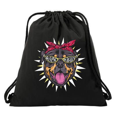 Rockabilly Rottweiler Dog Drawstring Bag