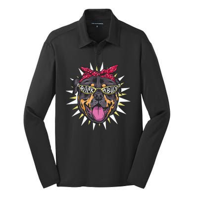 Rockabilly Rottweiler Dog Silk Touch Performance Long Sleeve Polo