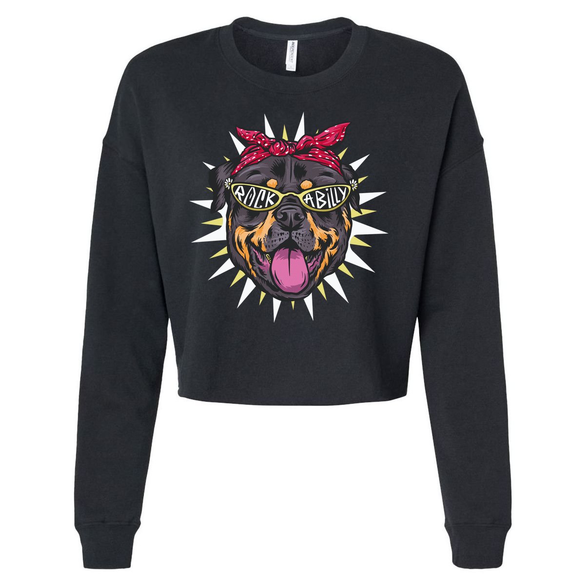 Rockabilly Rottweiler Dog Cropped Pullover Crew