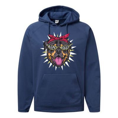 Rockabilly Rottweiler Dog Performance Fleece Hoodie