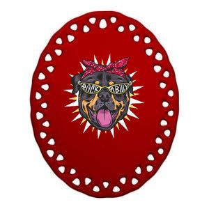 Rockabilly Rottweiler Dog Ceramic Oval Ornament