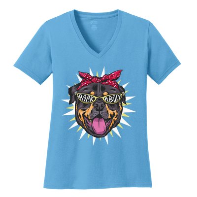 Rockabilly Rottweiler Dog Women's V-Neck T-Shirt