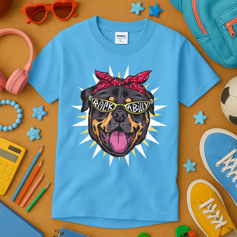 Rockabilly Rottweiler Dog Kids T-Shirt