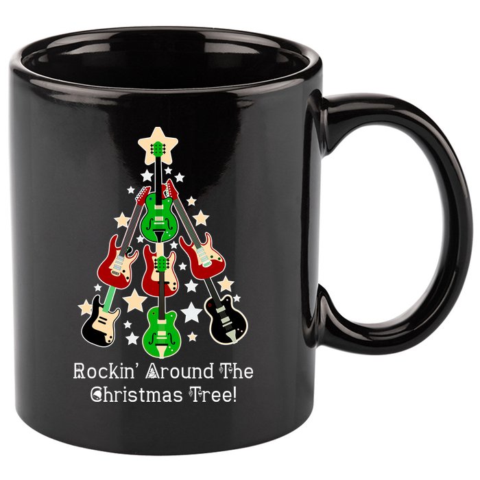 Rockin' Around the Christmas Tree Funny Guitar 11oz C Handle Ceramic Mug