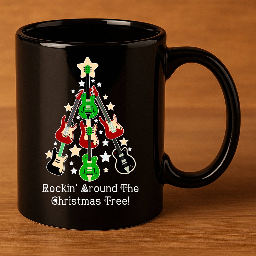 Rockin' Around the Christmas Tree Funny Guitar 11oz C Handle Ceramic Mug