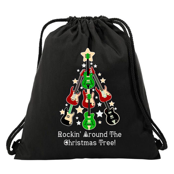 Rockin' Around the Christmas Tree Funny Guitar Drawstring Bag