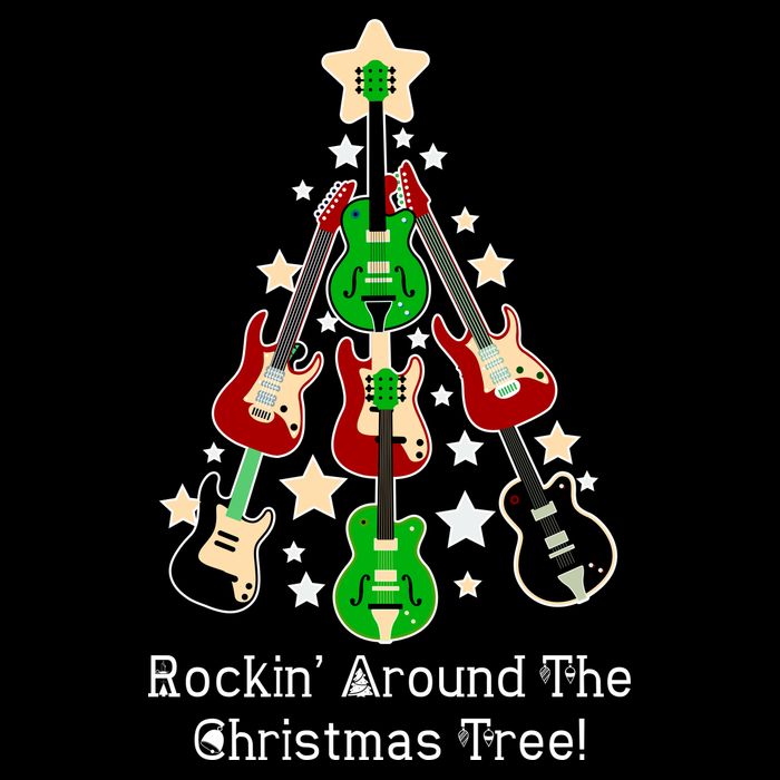 Rockin' Around the Christmas Tree Funny Guitar Drawstring Bag