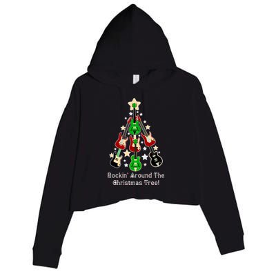 Rockin' Around the Christmas Tree Funny Guitar Crop Fleece Hoodie