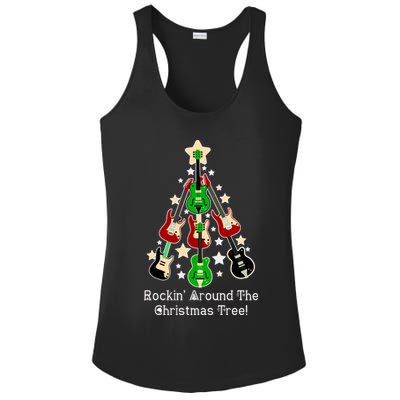 Rockin' Around the Christmas Tree Funny Guitar Ladies PosiCharge Competitor Racerback Tank