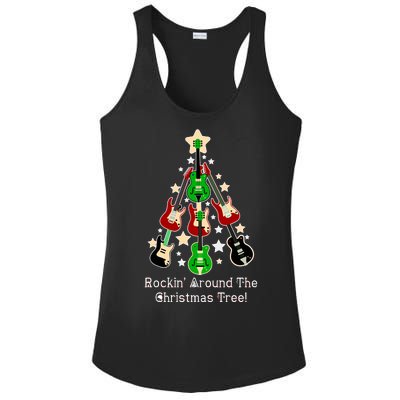 Rockin' Around the Christmas Tree Funny Guitar Ladies PosiCharge Competitor Racerback Tank