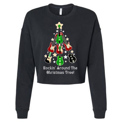 Rockin' Around the Christmas Tree Funny Guitar Cropped Pullover Crew