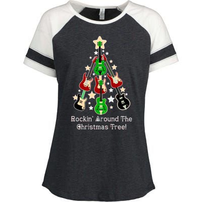 Rockin' Around the Christmas Tree Funny Guitar Enza Ladies Jersey Colorblock Tee