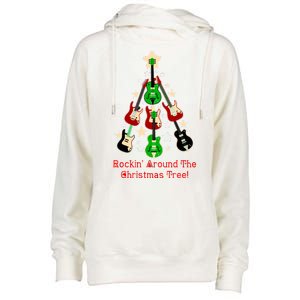 Rockin' Around the Christmas Tree Funny Guitar Womens Funnel Neck Pullover Hood