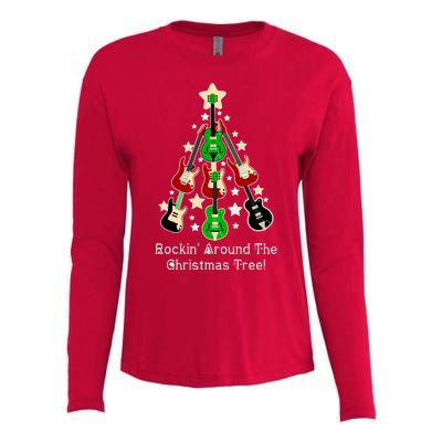 Rockin' Around the Christmas Tree Funny Guitar Womens Cotton Relaxed Long Sleeve T-Shirt