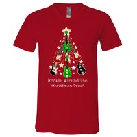 Rockin' Around the Christmas Tree Funny Guitar V-Neck T-Shirt