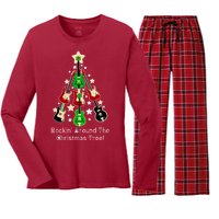 Rockin' Around the Christmas Tree Funny Guitar Women's Long Sleeve Flannel Pajama Set 