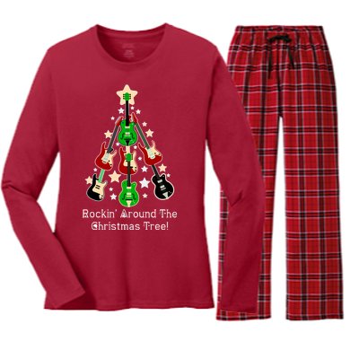 Rockin' Around the Christmas Tree Funny Guitar Women's Long Sleeve Flannel Pajama Set 