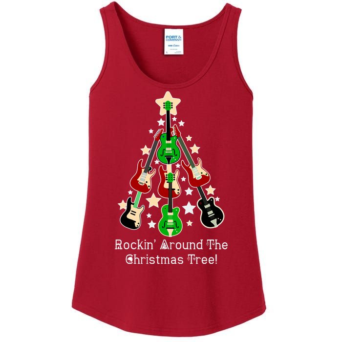 Rockin' Around the Christmas Tree Funny Guitar Ladies Essential Tank