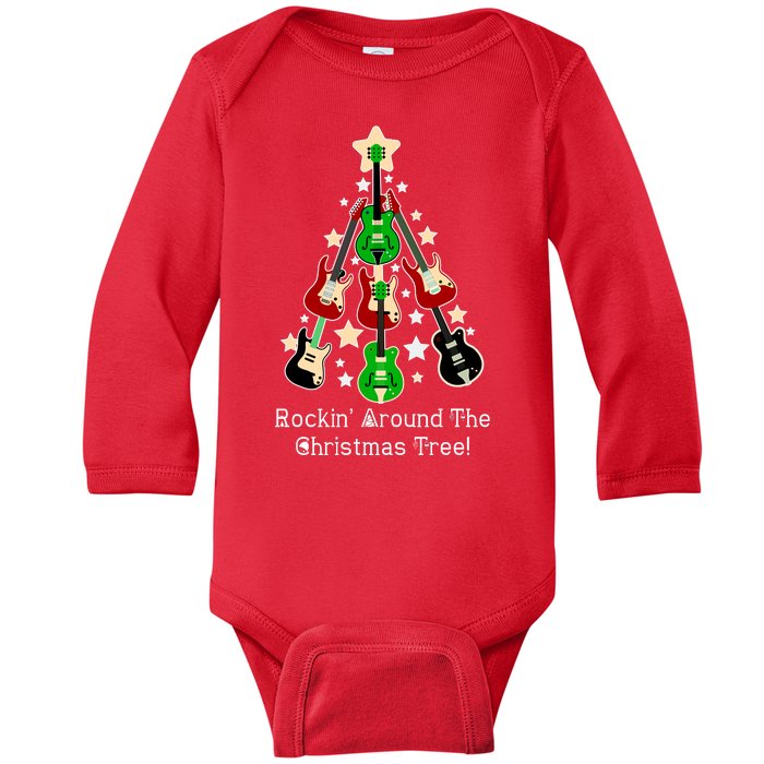 Rockin' Around the Christmas Tree Funny Guitar Baby Long Sleeve Bodysuit