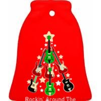 Rockin' Around the Christmas Tree Funny Guitar Ceramic Bell Ornament