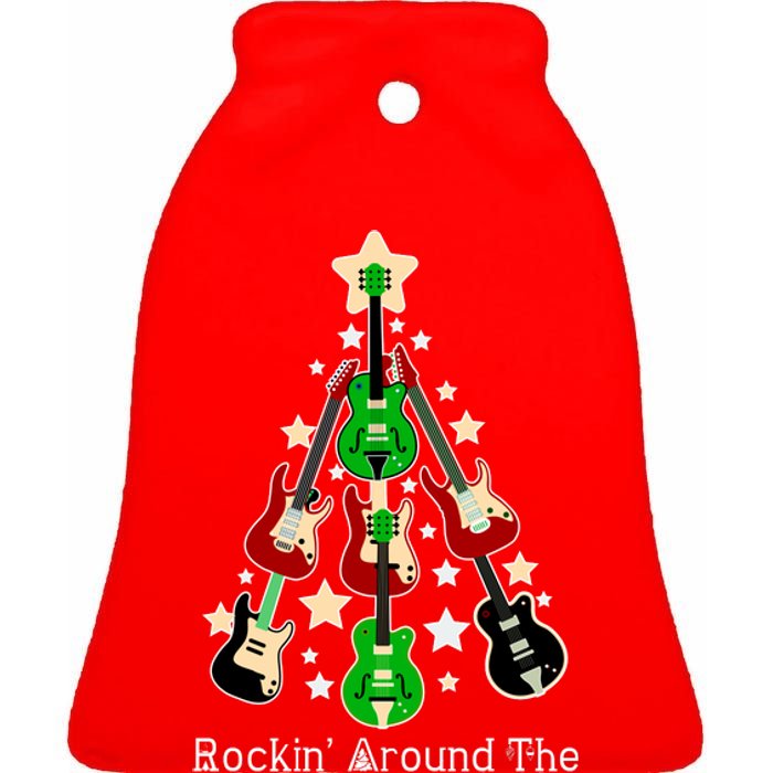 Rockin' Around the Christmas Tree Funny Guitar Ceramic Bell Ornament