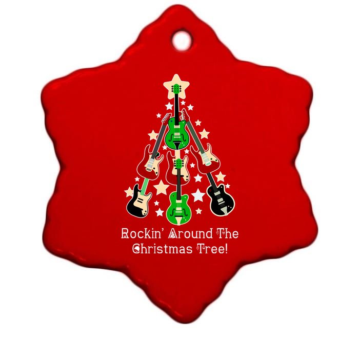 Rockin' Around the Christmas Tree Funny Guitar Ceramic Star Ornament