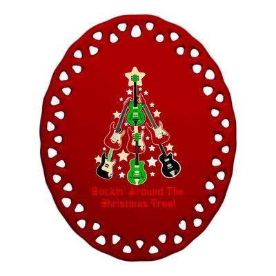 Rockin' Around the Christmas Tree Funny Guitar Ceramic Oval Ornament