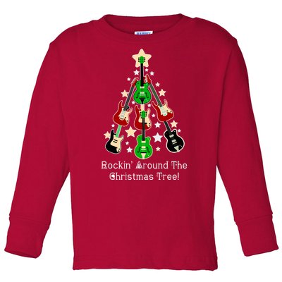 Rockin' Around the Christmas Tree Funny Guitar Toddler Long Sleeve Shirt