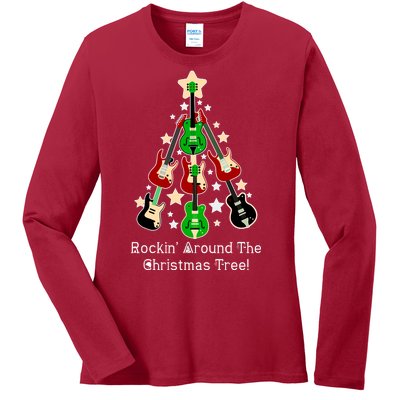 Rockin' Around the Christmas Tree Funny Guitar Ladies Long Sleeve Shirt